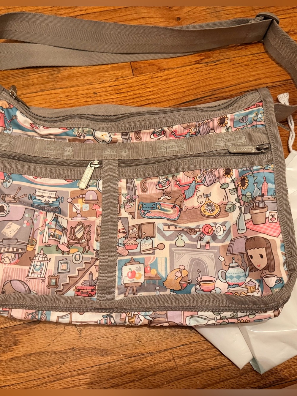 LeSportsac Gray Printed Crossbody Bag - Playful Pastel Scene